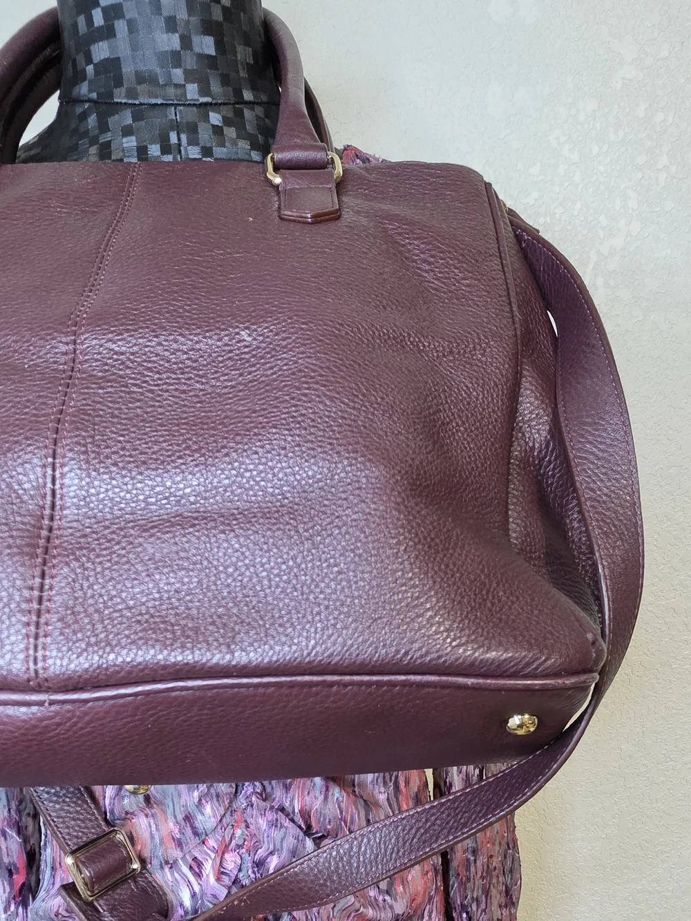 Levenger Burgundy Leather Tote with Gold Hardware